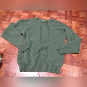 Vintage Oakbrook Crochet Knit Heavy Sweater Army Green 100% Cotton Men's Medium